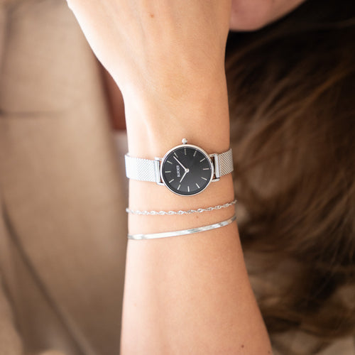 Ruby Petite Silver Black Mesh