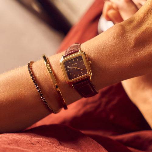 Macy Gold Burgundy Leather