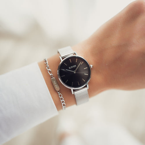 Ruby Petite Silver Black Mesh