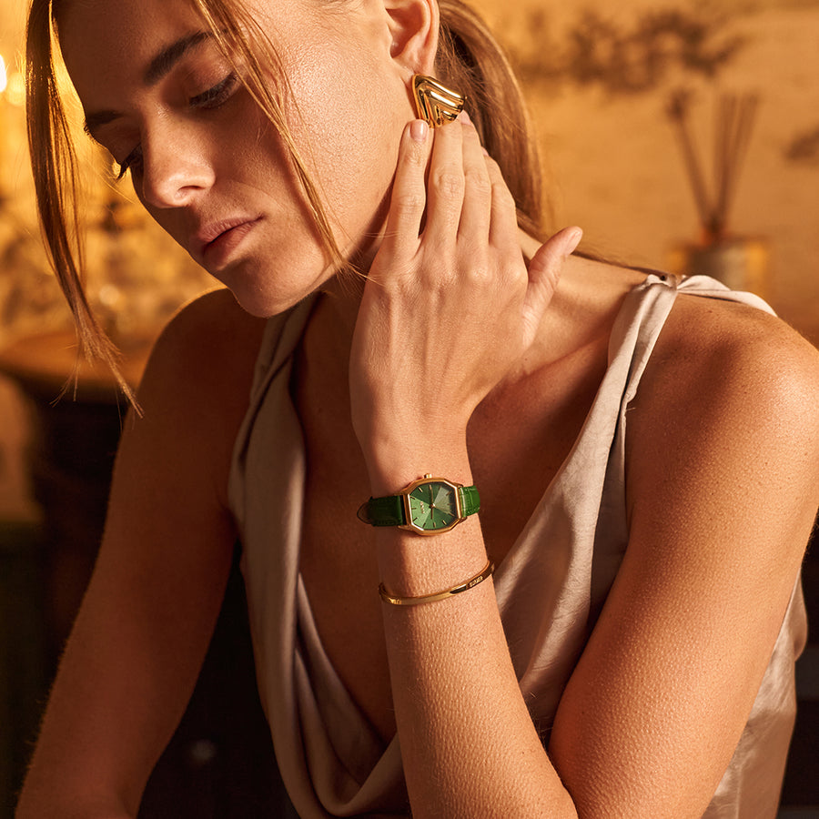 Julia Gold Green Leather