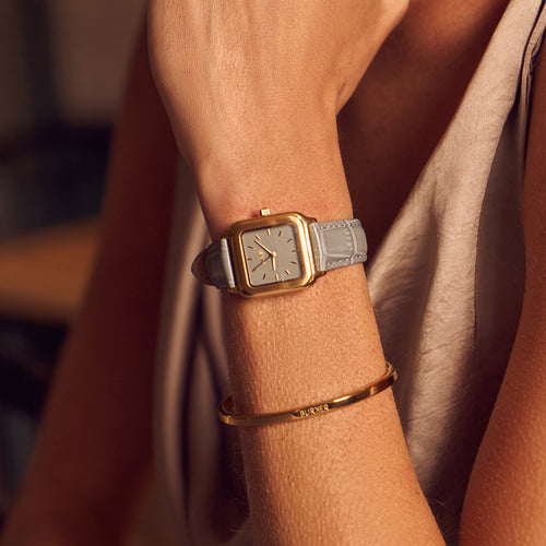 Macy Gold Grey Leather