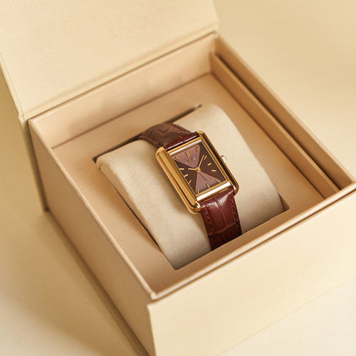 Olivia Gold Burgundy Leather