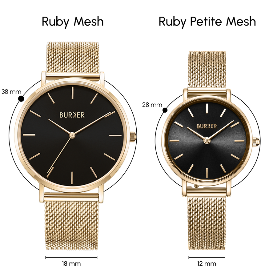 Ruby Gold Black Mesh Burker Watches
