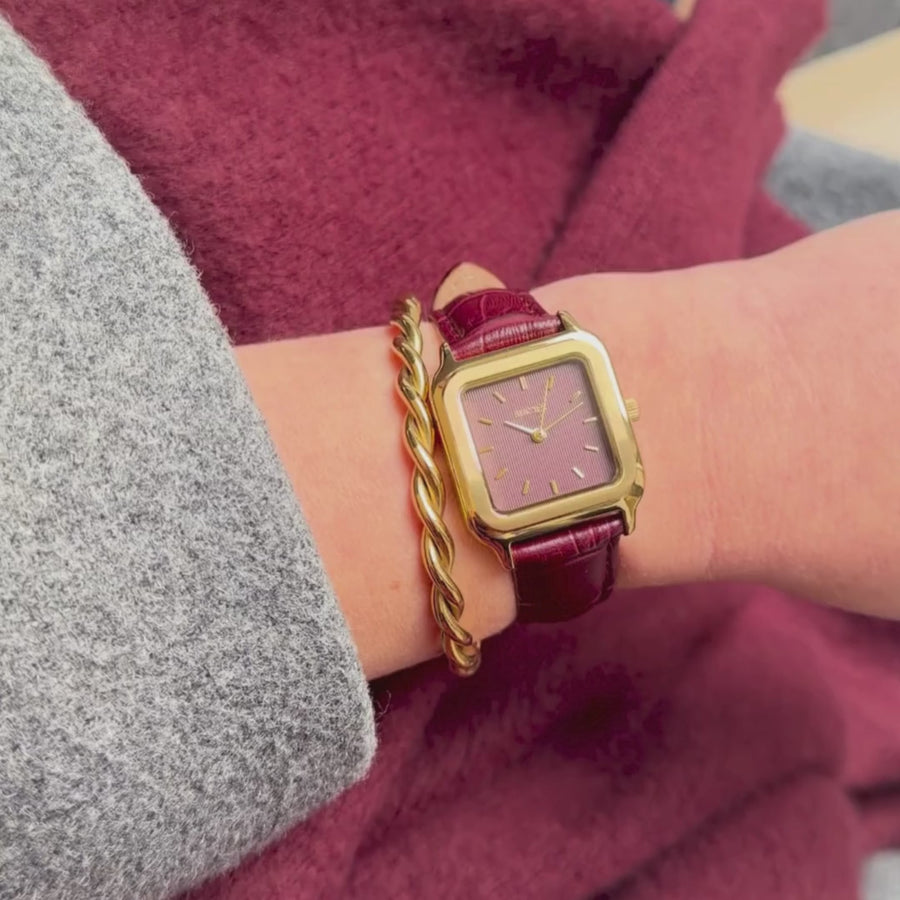 Macy Gold Burgundy Leather