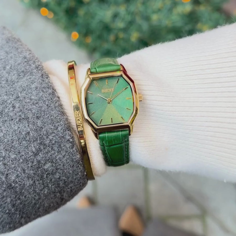 Julia Gold Green Leather