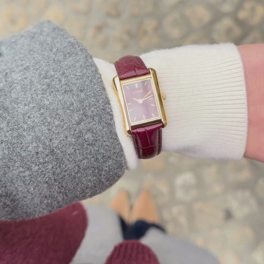 Olivia Gold Burgundy Leather